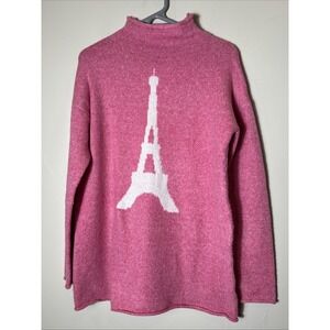 Cupcakes & Cashmere Pink Mock Neck Eiffel Tower Knit Sweater‎ Sm Emily In Paris